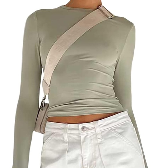 Green Crew Neck Long Sleeve Tight Tee - M - Picture 2 of 8